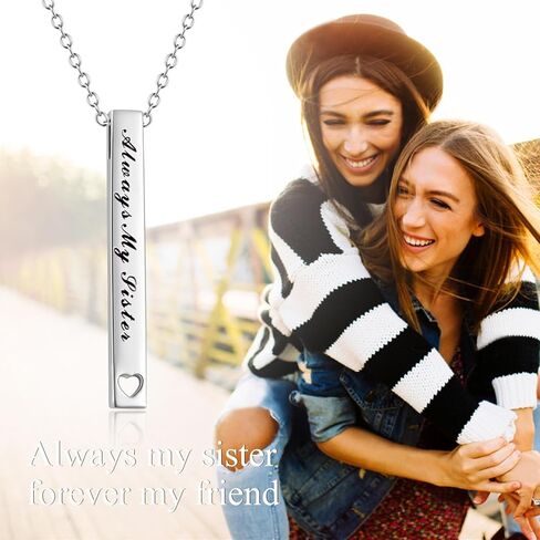 Sister Necklace for Women Silver Bestie BFF Bar Necklace Best Friend Pendant with 18+2 Inches Chain Friendship Jewelry Gifts for Birthday Christmas Graduation in Kuwait