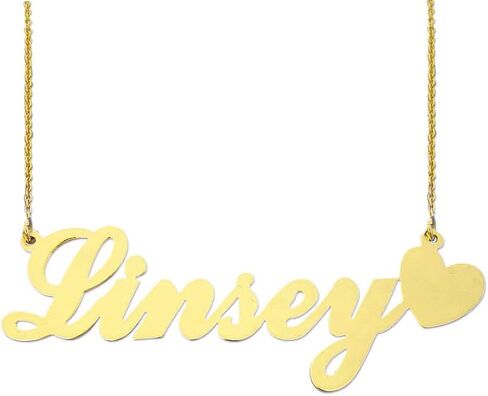 Solid 14k Gold Name Necklace Script Font Personalized Heart Nameplate Chain in Kuwait