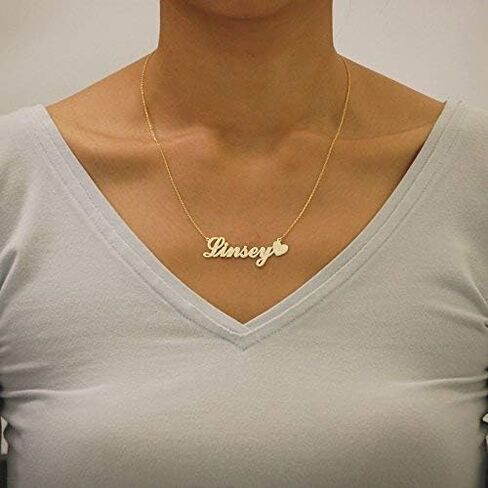 Solid 14k Gold Name Necklace Script Font Personalized Heart Nameplate Chain in Kuwait