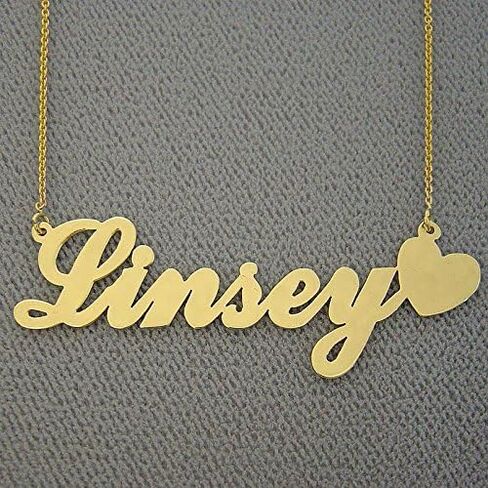Solid 14k Gold Name Necklace Script Font Personalized Heart Nameplate Chain in Kuwait