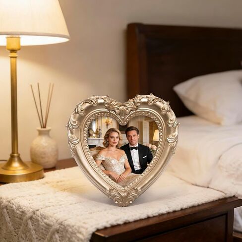 ZAWUU Heart Shaped Photo Frame — Vintage Ornate Gold Resin 4×4 Decorative Tabletop Picture Frame with Acrylic Cover — Romantic Gift for Valentine’s Day, Wedding, Anniversary, Mother’s Day & Birthday in Saudi Arabia