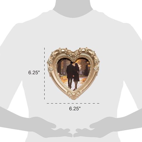 ZAWUU Heart Shaped Photo Frame — Vintage Ornate Gold Resin 4×4 Decorative Tabletop Picture Frame with Acrylic Cover — Romantic Gift for Valentine’s Day, Wedding, Anniversary, Mother’s Day & Birthday in Saudi Arabia