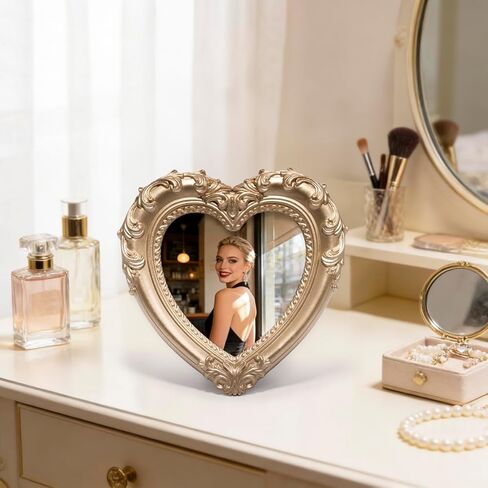 ZAWUU Heart Shaped Photo Frame — Vintage Ornate Gold Resin 4×4 Decorative Tabletop Picture Frame with Acrylic Cover — Romantic Gift for Valentine’s Day, Wedding, Anniversary, Mother’s Day & Birthday in Saudi Arabia