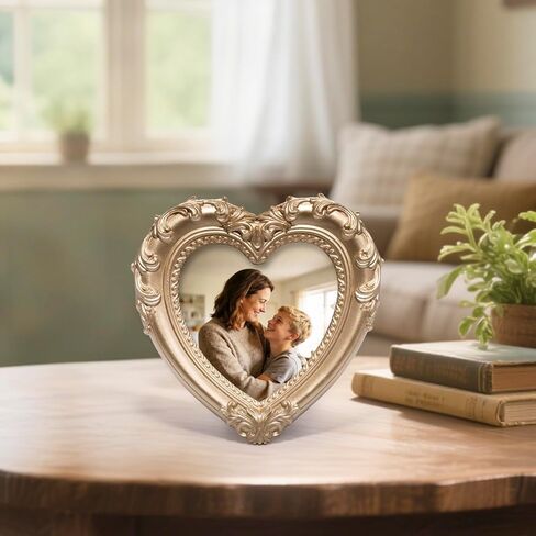 ZAWUU Heart Shaped Photo Frame — Vintage Ornate Gold Resin 4×4 Decorative Tabletop Picture Frame with Acrylic Cover — Romantic Gift for Valentine’s Day, Wedding, Anniversary, Mother’s Day & Birthday in Saudi Arabia