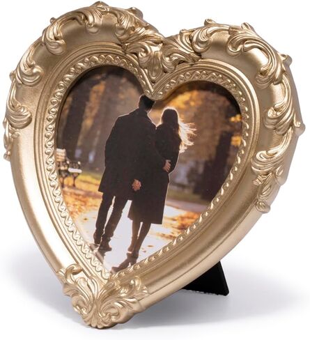 ZAWUU Heart Shaped Photo Frame — Vintage Ornate Gold Resin 4×4 Decorative Tabletop Picture Frame with Acrylic Cover — Romantic Gift for Valentine’s Day, Wedding, Anniversary, Mother’s Day & Birthday in Saudi Arabia