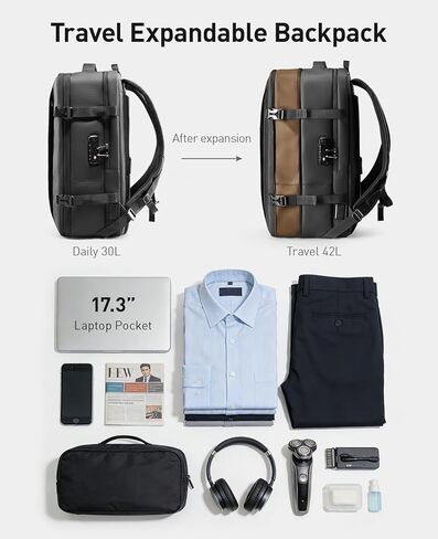 حقيبة ظهر للسفر MS MARK RYDEN قابلة للتوسيع سعة 42 لترًا، حقيبة ظهر مضادة للسرقة معتمدة من TSA مع منفذ شحن USB، حقيبة ظهر للكمبيوتر المحمول للأعمال للرجال تناسب كمبيوتر محمول مقاس 17 بوصة، وحقائب حمل مقاومة للماء in Kuwait