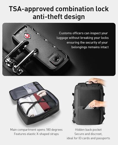 حقيبة ظهر للسفر MS MARK RYDEN قابلة للتوسيع سعة 42 لترًا، حقيبة ظهر مضادة للسرقة معتمدة من TSA مع منفذ شحن USB، حقيبة ظهر للكمبيوتر المحمول للأعمال للرجال تناسب كمبيوتر محمول مقاس 17 بوصة، وحقائب حمل مقاومة للماء in Kuwait
