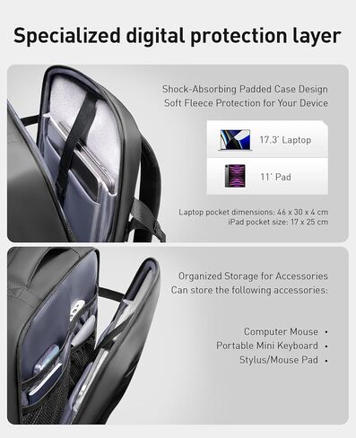 حقيبة ظهر للسفر MS MARK RYDEN قابلة للتوسيع سعة 42 لترًا، حقيبة ظهر مضادة للسرقة معتمدة من TSA مع منفذ شحن USB، حقيبة ظهر للكمبيوتر المحمول للأعمال للرجال تناسب كمبيوتر محمول مقاس 17 بوصة، وحقائب حمل مقاومة للماء in Kuwait