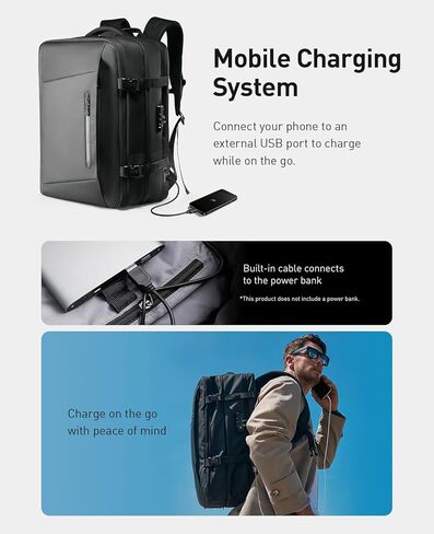 حقيبة ظهر للسفر MS MARK RYDEN قابلة للتوسيع سعة 42 لترًا، حقيبة ظهر مضادة للسرقة معتمدة من TSA مع منفذ شحن USB، حقيبة ظهر للكمبيوتر المحمول للأعمال للرجال تناسب كمبيوتر محمول مقاس 17 بوصة، وحقائب حمل مقاومة للماء in Kuwait