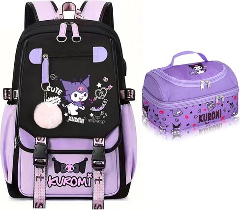 Roffatide Anime Kuromi Print Business Casual Laptop Backpack Lunch Bag Shoulders Travel Hiking Daypacks Rucksack 17 Inch D, LYB15804 in Kuwait