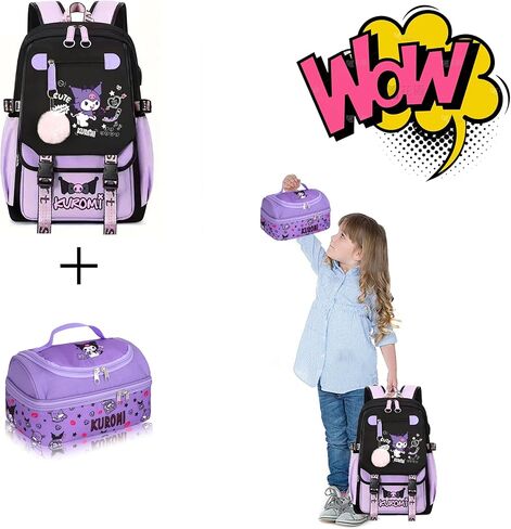 Roffatide Anime Kuromi Print Business Casual Laptop Backpack Lunch Bag Shoulders Travel Hiking Daypacks Rucksack 17 Inch D, LYB15804 in Kuwait