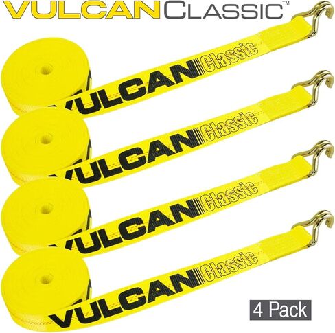 VULCAN Winch Strap with Wire Hook - 2 Inch x 27 Foot - 4 Pack - Classic Yellow - 3,300 Pound Safe Working Load in Saudi Arabia