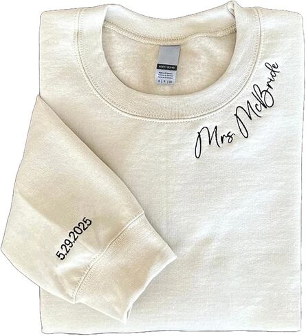 سويت شيرت مطرز حسب الطلب لوصيفة العروس، تاريخ مخصص على سترة الأكمام، العروس على خط العنق، هوديي مخصص لحفلات العازبة، هدية وصيفة العروس متعددة الألوان in Kuwait