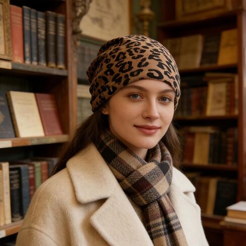 Womens Slouchy Beanie, Classic Leopard Print, Warm Slouchy Beanie Hat for Comfortable Fit and Stylish Daily Wear with Sweaters and Casual Outfits Brown in Saudi Arabia