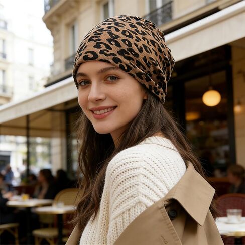Womens Slouchy Beanie, Classic Leopard Print, Warm Slouchy Beanie Hat for Comfortable Fit and Stylish Daily Wear with Sweaters and Casual Outfits Brown in Saudi Arabia