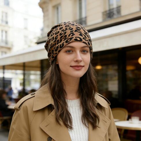 Womens Slouchy Beanie, Classic Leopard Print, Warm Slouchy Beanie Hat for Comfortable Fit and Stylish Daily Wear with Sweaters and Casual Outfits Brown in Saudi Arabia