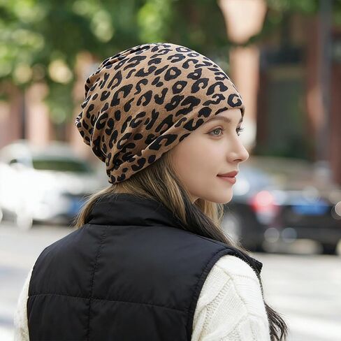 Womens Slouchy Beanie, Classic Leopard Print, Warm Slouchy Beanie Hat for Comfortable Fit and Stylish Daily Wear with Sweaters and Casual Outfits Brown in Saudi Arabia
