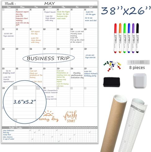 تقويم حائط JJPRO Dry Erase لمدة 4 أشهر - 38 × 26 بوصة - تقويم مسح جاف فارغ غير مؤرخ لمدة 4 أشهر لمخطط السبورة البيضاء المصفحة الممتازة - تقويم مكتب جامبو قابل لإعادة الاستخدام لمدة 4 أشهر in Kuwait