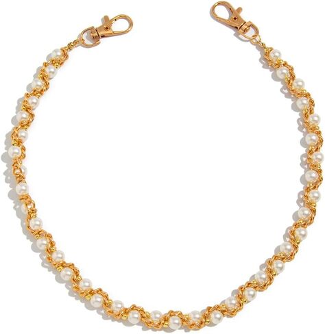 سلسلة مفاتيح لؤلؤية ملتفة - سلاسل مفاتيح محفظة هيب هوب جينز متدلية - سلسلة جسم الروك القوطي للرجال والنساء - إكسسوارات ملابس جريئة - بيان بانك جاهز للمسرح ذهبي in Kuwait