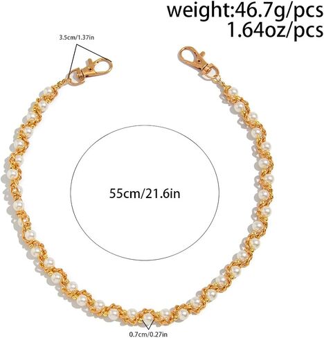 سلسلة مفاتيح لؤلؤية ملتفة - سلاسل مفاتيح محفظة هيب هوب جينز متدلية - سلسلة جسم الروك القوطي للرجال والنساء - إكسسوارات ملابس جريئة - بيان بانك جاهز للمسرح ذهبي in Kuwait