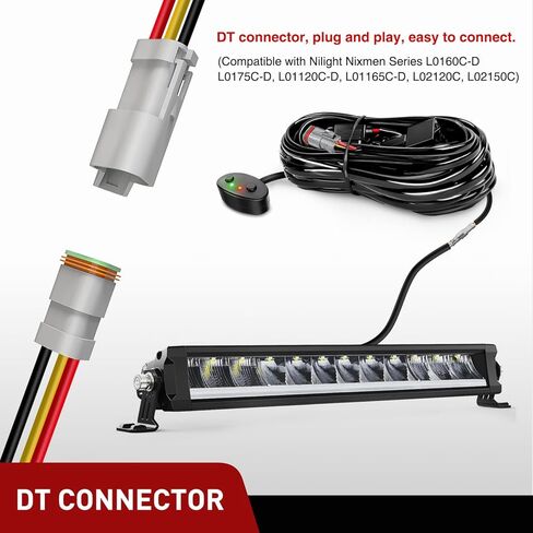 Nilight LED Light Bar Wiring Harness Kit 12AWG DT Connector Wiring Harness Kit 12V On Off Switch Power Relay Blade Fuse for Dual Light Mode Off Road Lights DRL LED Work Light-1 Lead in Saudi Arabia