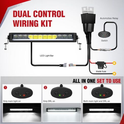 Nilight LED Light Bar Wiring Harness Kit 12AWG DT Connector Wiring Harness Kit 12V On Off Switch Power Relay Blade Fuse for Dual Light Mode Off Road Lights DRL LED Work Light-1 Lead in Saudi Arabia