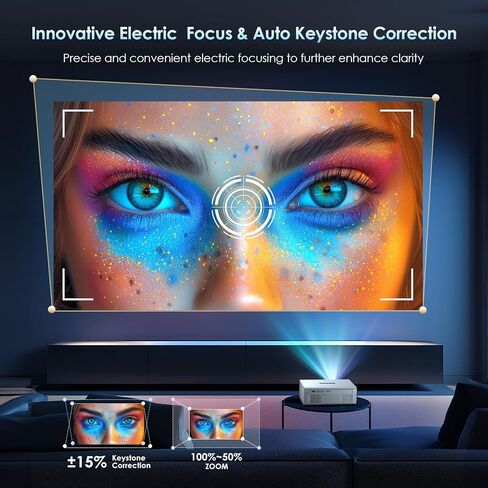 [Electric Focus] Projector with Wifi and Bluetooth, OWNKNEW Movie Projector with Speaker for Home Theater,1080P Full HD Outdoor Video Projector Compatible with TV Stick, Laptop, Smartphone, Xbox, PS5 in Saudi Arabia