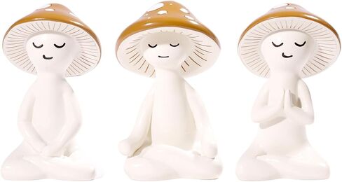 3 PCS Meditation Mushroom Statue - Cute Mushroom Decorations Figurines Mushroom Decor Statue Resin Figurine for Cute Room Decor Mushroom Figurines for Tabletop Garden Bathroom Backyard Shelf Decor in Saudi Arabia