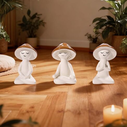 3 PCS Meditation Mushroom Statue - Cute Mushroom Decorations Figurines Mushroom Decor Statue Resin Figurine for Cute Room Decor Mushroom Figurines for Tabletop Garden Bathroom Backyard Shelf Decor in Saudi Arabia