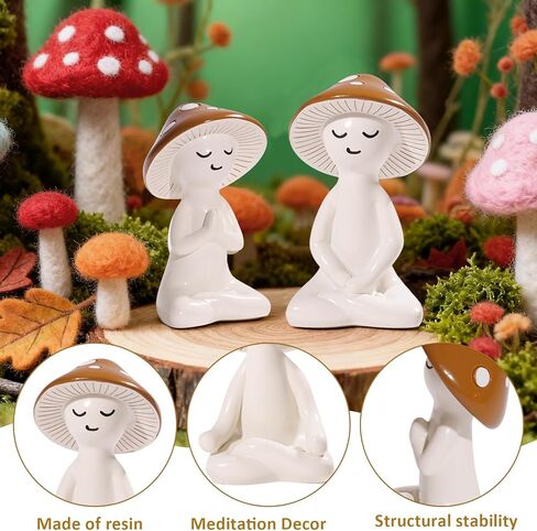 3 PCS Meditation Mushroom Statue - Cute Mushroom Decorations Figurines Mushroom Decor Statue Resin Figurine for Cute Room Decor Mushroom Figurines for Tabletop Garden Bathroom Backyard Shelf Decor in Saudi Arabia