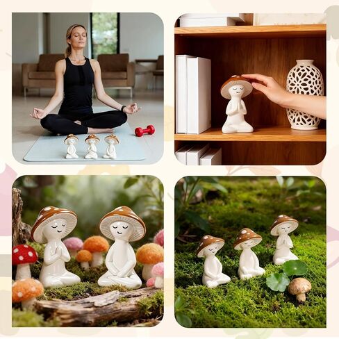 3 PCS Meditation Mushroom Statue - Cute Mushroom Decorations Figurines Mushroom Decor Statue Resin Figurine for Cute Room Decor Mushroom Figurines for Tabletop Garden Bathroom Backyard Shelf Decor in Saudi Arabia