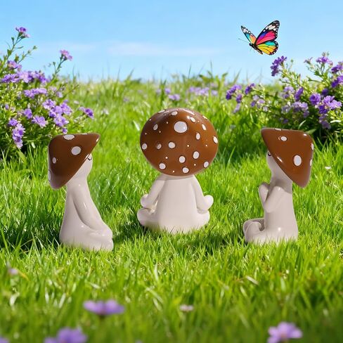 3 PCS Meditation Mushroom Statue - Cute Mushroom Decorations Figurines Mushroom Decor Statue Resin Figurine for Cute Room Decor Mushroom Figurines for Tabletop Garden Bathroom Backyard Shelf Decor in Saudi Arabia