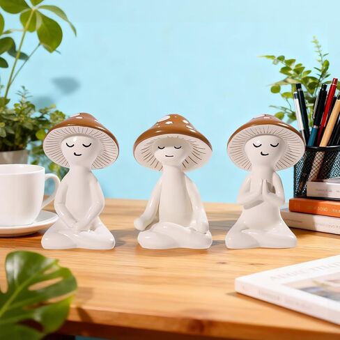 3 PCS Meditation Mushroom Statue - Cute Mushroom Decorations Figurines Mushroom Decor Statue Resin Figurine for Cute Room Decor Mushroom Figurines for Tabletop Garden Bathroom Backyard Shelf Decor in Saudi Arabia