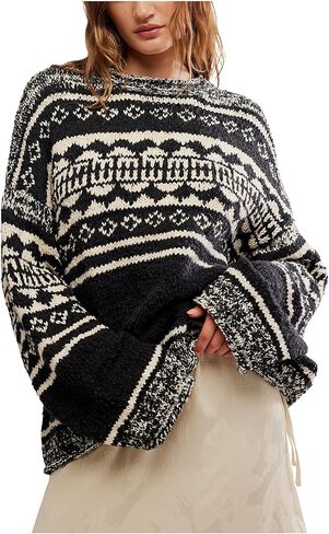 Free People,Dani Pattern Sweater,Black Combo,Small in Saudi Arabia