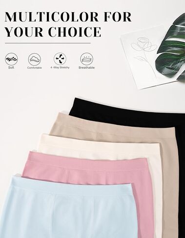 OLCHEE Womens Boyshorts Underwear Panties Seamless High Waisted Boxer Briefs 3.9" Inseam Comfy Stretch Shorts 5 Pack, Black White Beige Pink Blue, Large in Kuwait