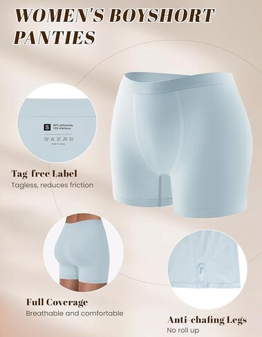 OLCHEE Womens Boyshorts Underwear Panties Seamless High Waisted Boxer Briefs 3.9" Inseam Comfy Stretch Shorts 5 Pack, Black White Beige Pink Blue, Large in Kuwait