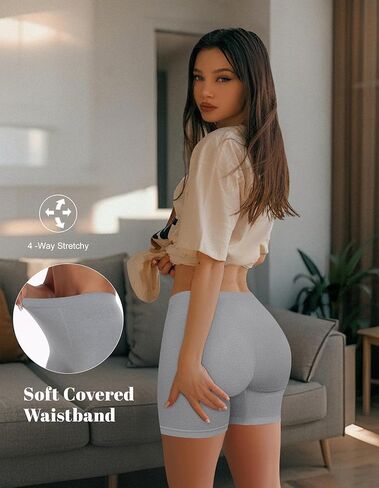 OLCHEE Womens Boyshorts Underwear Panties Seamless High Waisted Boxer Briefs 3.9" Inseam Comfy Stretch Shorts 5 Pack, Black White Beige Pink Blue, Large in Kuwait