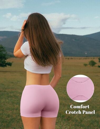 OLCHEE Womens Boyshorts Underwear Panties Seamless High Waisted Boxer Briefs 3.9" Inseam Comfy Stretch Shorts 5 Pack, Black White Beige Pink Blue, Large in Kuwait