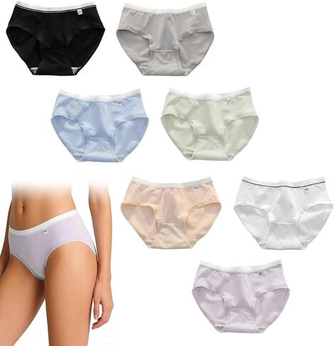 7-Pack Mid-Waist Cotton Panties for Women, Skin-Friendly Breathable Briefs Underwear for Daily Wear(7Pcs,L) in Saudi Arabia