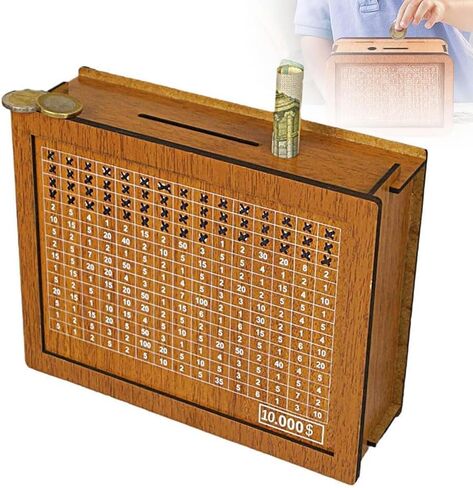 Cash Vault Wooden Savings Box,$10000 Wooden Cash Saver Money Box, Cash Saver Box, Coin Counter Piggy Bank, Money Box with Counter, Wooden Money Box with Money Target and Numbers in Saudi Arabia