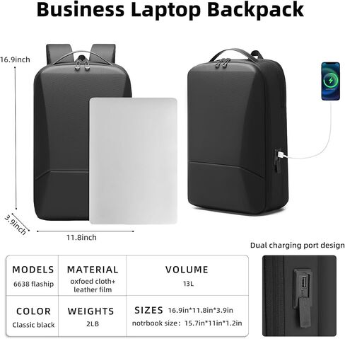 حقيبة ظهر للأعمال للرجال مقاس 15.6 بوصة، حقيبة ظهر للكمبيوتر المحمول خفيفة الوزن ومقاومة للماء مع منفذ شاحن USB، حقيبة ظهر متينة للسفر in Kuwait