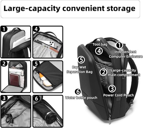 حقيبة ظهر للأعمال للرجال مقاس 15.6 بوصة، حقيبة ظهر للكمبيوتر المحمول خفيفة الوزن ومقاومة للماء مع منفذ شاحن USB، حقيبة ظهر متينة للسفر in Kuwait