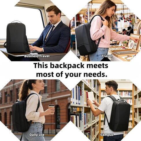حقيبة ظهر للأعمال للرجال مقاس 15.6 بوصة، حقيبة ظهر للكمبيوتر المحمول خفيفة الوزن ومقاومة للماء مع منفذ شاحن USB، حقيبة ظهر متينة للسفر in Kuwait