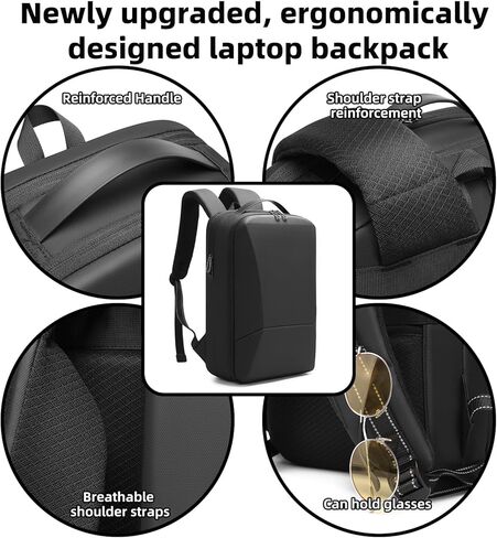 حقيبة ظهر للأعمال للرجال مقاس 15.6 بوصة، حقيبة ظهر للكمبيوتر المحمول خفيفة الوزن ومقاومة للماء مع منفذ شاحن USB، حقيبة ظهر متينة للسفر in Kuwait