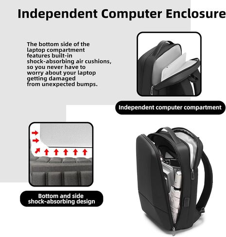 حقيبة ظهر للأعمال للرجال مقاس 15.6 بوصة، حقيبة ظهر للكمبيوتر المحمول خفيفة الوزن ومقاومة للماء مع منفذ شاحن USB، حقيبة ظهر متينة للسفر in Kuwait