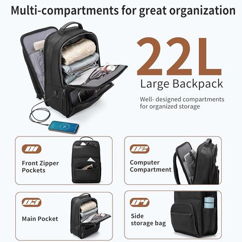 حقيبة ظهر للكمبيوتر المحمول مقاس 16 بوصة من NOBLEMAN للرجال المحترفين، قماش 1680D مقاوم للماء، حقائب ظهر كاجوال 20 لتر مقاومة للخدش، حقيبة نهارية شديدة التحمل لحقائب الكمبيوتر الجامعية مع شحن USB (أسود) in Kuwait