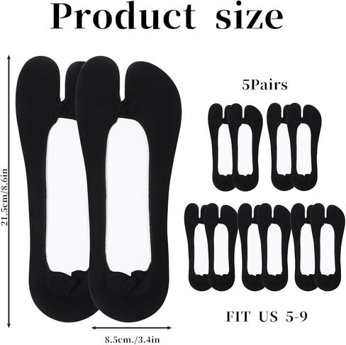 Tabi Socks for Women - 5 Pairs No Show Flip Flop Socks, Split Toe Non Slip Low Cut Sock for Loafers Sandals in Saudi Arabia