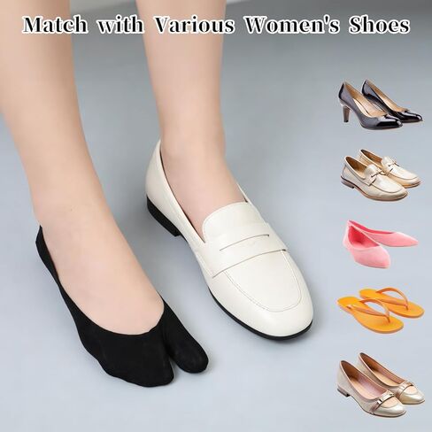 Tabi Socks for Women - 5 Pairs No Show Flip Flop Socks, Split Toe Non Slip Low Cut Sock for Loafers Sandals in Saudi Arabia