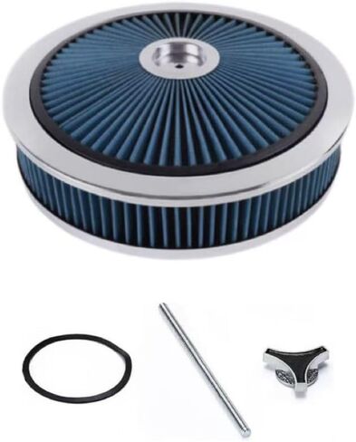 14" X 3" Blue Round High Flow Washable Air Cleaner Filter Assembly w/Chrome Flow-Thru Lid for Caburetor Lid Compatible with Ford/GMC/Chevy SBC BBC in Kuwait