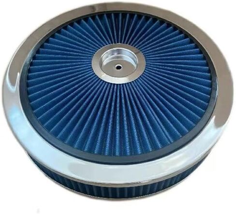 14" X 3" Blue Round High Flow Washable Air Cleaner Filter Assembly w/Chrome Flow-Thru Lid for Caburetor Lid Compatible with Ford/GMC/Chevy SBC BBC in Kuwait